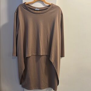 Brown Asymmetrical 3/4 Sleeve Tunic